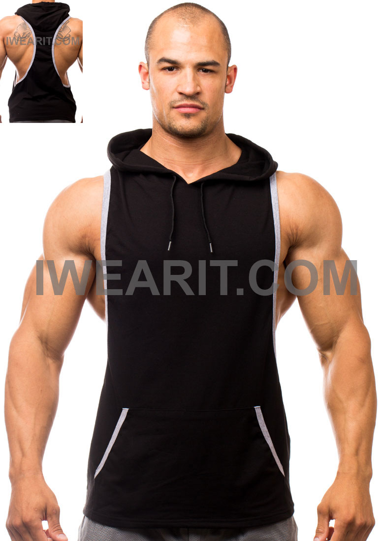#550 Cotton(95%) Lycra(5%) Stringer Tank Top Hoodie with Accent Trim
